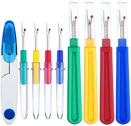 KINGMAS Seam Sewing Ripper Set, 9 Pcs Thread Remover Kit Handy Stitch Ripper Sewing Tools with 1 Scissors for Opening Seams and Hems