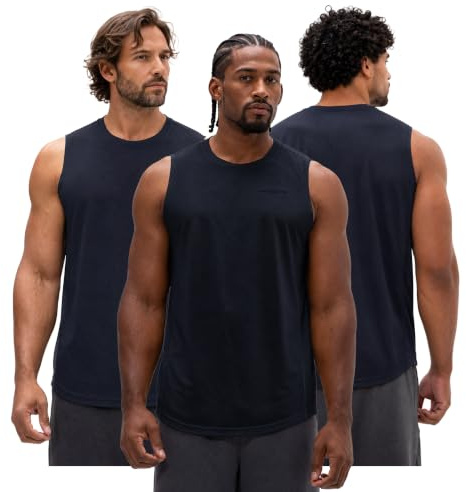 DEVOPS 3 Pack Sleeveless Men's Muscle Shirts Dry Fit Mesh Tank Top Gym