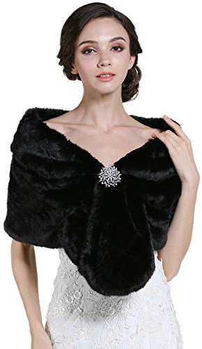 Zoestar - Chal de piel sintética para mujer de los años 20, estolas y mantones, chaquetilla para bodas, Negro, talla única