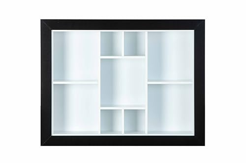 Inter Link - Setzkasten - Sammlerkasten - Vitrine - Sammlervitrine - Vitrine ohne Glas - Wandregal - 9 Fächer - Kollektor - Quarium - MDF Schwarz/Weiß - 90,5 x 13,7 x 70,5 cm