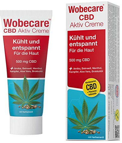 Wobecare CBD Aktiv Creme, Kühlend und lindernd für die Haut, Cannabidiol, Arnika, Beinwell, 100 ml