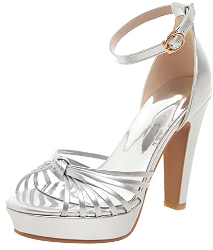 Lroey Reoly Sandali con Tacco Alto Donna, Sandali Punta Aperta Eleganti Tacco a Blocco Scarpe da Festa con Plateau Fibbia con Cinturino Alla Caviglia, Numero 32-43