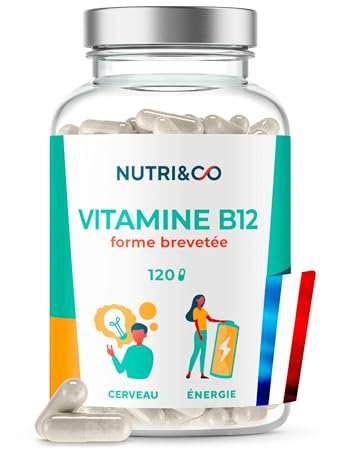NUTRI & CO Vitamine B12 Vegan 1000 mcg - Méthylcobalamine Brevetée Pure & Biodisponible - Haute Absorption - Anti Fatigue & Immunité - 120 gélules Sans Gluten - Conditionné en France