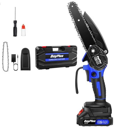 Cordless Chainsaw Brushless Electric Saw for Garden, Courtyard Pruning Wood Cutting Lightweight with 2 Batteries 1 Chain Case 6inch