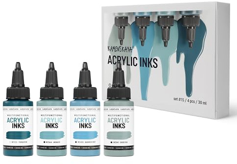 Kamenskaya Acrylic Inks for Artists - Acrylic Ink Set, Color Combination #15-4 pcs. 1 Fl Oz (30 ml) Each