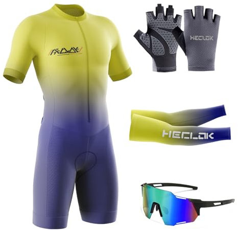 Herren Pro Fahrrad Skinsuit Kurzarm, Kompression Duathlon Laufen Schwimmen Fahrradfahren Skinsuit Gepolstert Einteilig Trisuit für Wettkampf，Triathlon Anzug Herren (TYP-4,XXL)