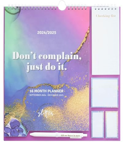 Grupo Erik - Calendrier Familial 2024 2025 Glitter - de Septembre 2024 à Décembre 2025 | Planificateur Familial Mensuel avec Crochet