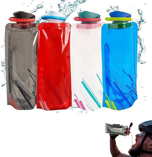 FDRJKN 4 Pcs Foldable Water Bottle Flexible Foldable Reusable BPA Free Water Bottles For Outdoor Sports Hiking Biking Travel Adventure Leak Proof Water Carrier 700ml (Blue, White, Red, Black)