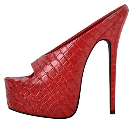 blingqueen Sandali da donna a spillo con tacco alto, sandali Peeptoe, Rettile rosso, 37 EU