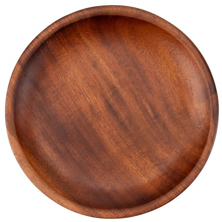 Decorasian Holzteller rund – Großer Akazienholz Teller, feines Holzgeschirr – Flacher Platzteller aus Holz, ideal als Dekoteller und zum Servieren - braun 14cm