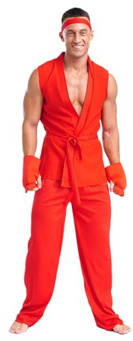 dPois Herr kickboxer fighter kostym topp byxor stringband med handskar bälte halloween karneval temafest kostym komplett spel cosplay outfit