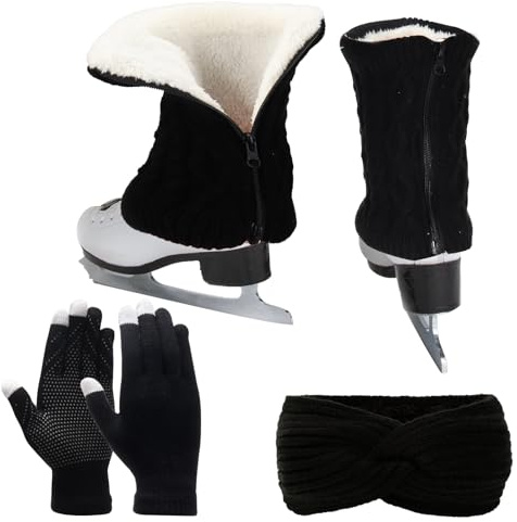 Set di scaldamuscoli, guanti e fascia per la testa per pattinaggio artistico Erogeen con cerniera in pile, scaldamuscoli per le gambe e calzini per pattinaggio su ghiaccio, accessori e attrezzature