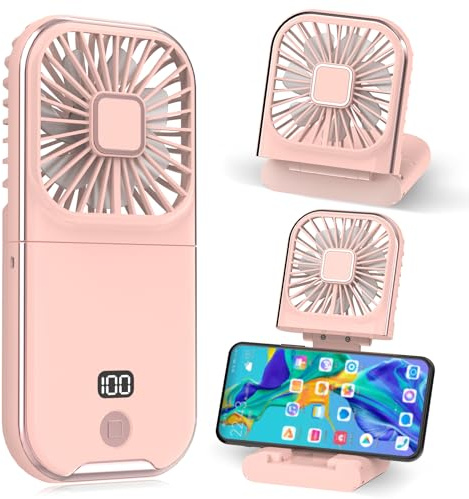 Dealswin Mini ventilateur manuel à 4 régulateurs USB - Petit ventilateur portable - Rechargeable - Batterie de 3000 mAh - Pour bureau, maison, extérieur - Rose
