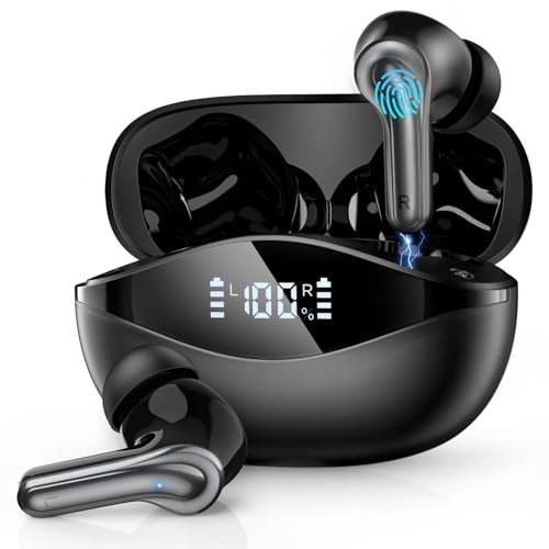 BKXCHA Auriculares Bluetooth 5.4 inalámbricos, Cancelación de Ruido Ambiental Mediante Micrófonos, 50H Ultra Cómodos Cascos Inalambricos Bluetooth IP7 Impermeable Audifonos con Pantalla LED