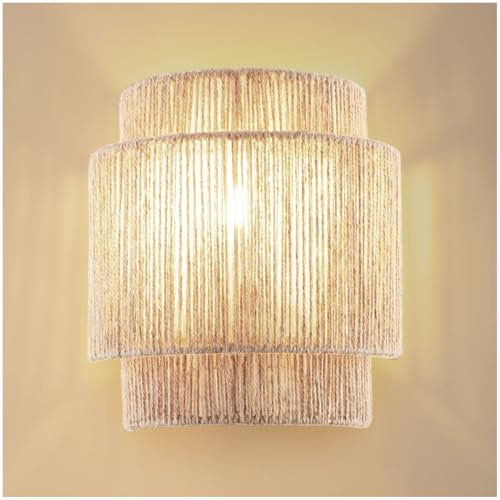 tectake® Applique murale intérieure 23x12x25,5 cm, Abat jour en jute Style bohème 40W Decoration murale Lampe de lecture Luminaire chambre, bureau, dressing, escalier, cuisine, salon maison