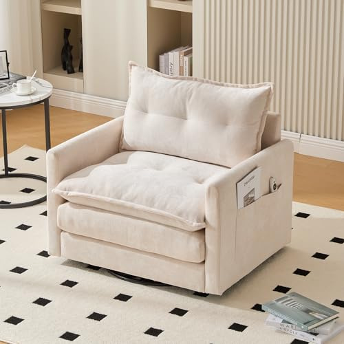Sillón giratorio de 360 ° con respaldo ergonómico, sofá individual moderno con espuma viscoelástica, capacidad de carga de 150 kg y tejido transpirable para salón (con cojín, requiere montaje)