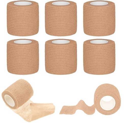 Bandage Autoadhésif, 8 Pièces (2.5cm x 4.5m) Ruban Adhésif Auto-Adhésif élastique,Rouleau de Bandage pour Machine de Tatouage Grip,pour Gonflement Des Chevilles, Sports, Animaux,Beige