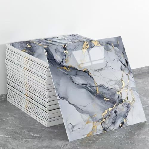 10 Fogli Piastrelle Adesive da Parete Effetto Marmo per Rivestimenti 30x30CM, Pannelli Murali Impermeabili in PVC per Doccia da Attaccare al Muro per Cucina Bagno Camera da Letto (Grigio9)