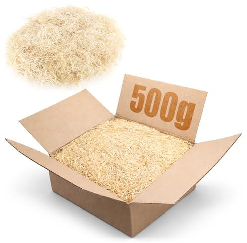 com-four® 500g Paglia Pasquale Naturale, Lana di Legno Decorativa, Materiale di Riempimento per Cestino e Nido di Pasqua (Circa 500 Grammi - Naturale)