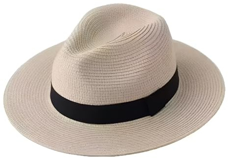 Komonee Classic Cream Panama Fedora Straw Sun Hat for Men and Women - Elegant Summer Beach Hat for Sailing and Boating - Lightweight Breathable Paper Straw Sun Protection for Travel and Vacation