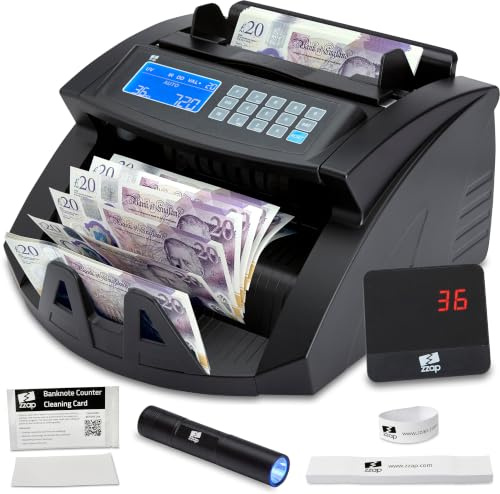 ZZap NC20+ Banknote Counter & Counterfeit Detector Bundle with Gift Bag - Counts 1000 Notes per Min, Batch Counting, 4-fold Counterfeit Detection and More! New Software Version 2