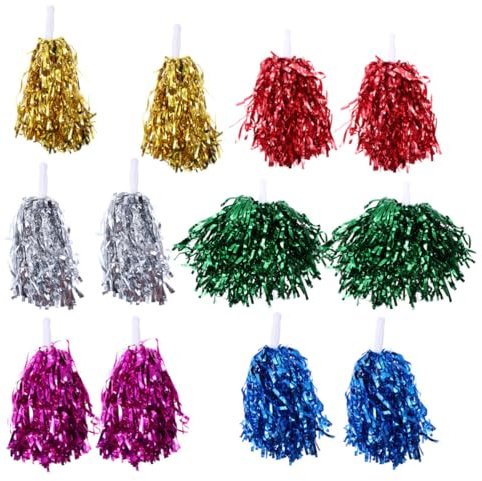 TOYANDONA Lot de 12 Pompons de Cheerleading Légers en Pet Poignée Droite, Brillant, pour Football et Tennis, pour Garçon et Filles et Événements Sportifs Couleur Aléatoire