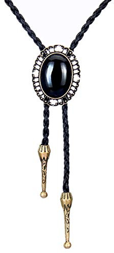 COOLLA Cravate Bolo - Pendentif rond fait main style western cowboy noir vintage turquoise pour femme et homme, 70, Métal Cuir Métal Cuir Pierre
