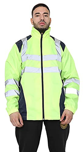 Parsa Fashions Hi Vis Rain Jacket Mens High Visibility Waterproof Reflective Tape Band Safety Zipper Hooded Top Lightweight Sizes Small to 5XL