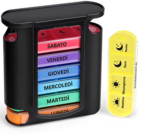 Opret Portapillole Settimanale ITALIANO, Portapillole Giornaliero Grande, Porta Pillole Settimanale a 28 Scomparti, Organizer per Pillole da Viaggio