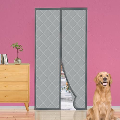 YRH Thermal Insulated Door Curtain - Windproof Heavy Soundproofing, Oxford Cloth Polyester Cotton Thermal,Automatically Close,Powerful Magnets,Full Frame Magic Tape (80 × 200 cm,Gray)