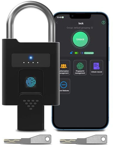 eLinkSmart Fingerprint Padlock with Key Backup, Heavy Duty Weatherproof Bluetooth Biometric Keyless Electronic Digital Smart Pad Lock for Gate Outdoor Fence Gym Locker Pool Shed Storage