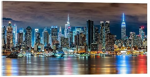 Posterlounge Skyline de New York la nuit Tableau en verre acrylique de Sascha Kilmer 40 x 20 cm Tableaux Décoration murale