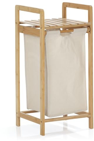 Lumaland tvättkorg bambu med utdragbar tvättpåse | lättvårdat material, okänslig för fukt och lätt att torka av | 73 H x 33 B x 33 L cm