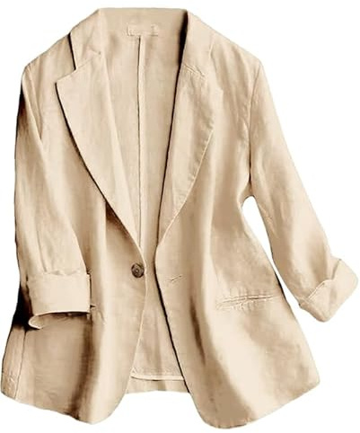 IDEALSANXUN Blazer Jackets for Women 2026 Spring Break Clothes Business Casual Outfits Office Work Tops Business Summer Lightweight Linen Jackets Cardigan Blouse, Khaki, XXL