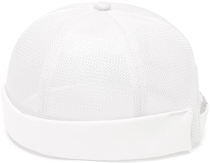 YAMEE Unisex Docker Keps Mesh,Sommar Docker Cap, Vicerfri keps för kvinnor sjömansmössa, Bob Casual Hat, Rolled Cuff Brimless Cap, Vitt och blått, One size