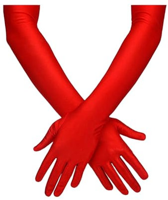 BFUZXY 1 Paar Lange Weiße Handschuhe Lang Handschuhe Damen Elegant Seidenhandschuhe Satin Classic Abendhandschuhe Stoff für Halloweenkarneval Party Ball Opera Abschlussfeiern Hochzeiten (Rote)