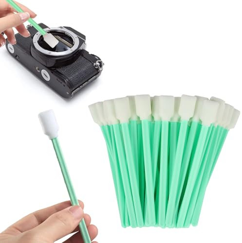 50 Stück Reinigungsstäbchen,Wattestäbchen Lang,Wattestäbchen Großer Kopf,Polyesterfaser Rechteckige Wattestäbchen,Detailing Wattestäbchen Rechteckig für Kamera,Objektiv,Tintenstrahldrucker