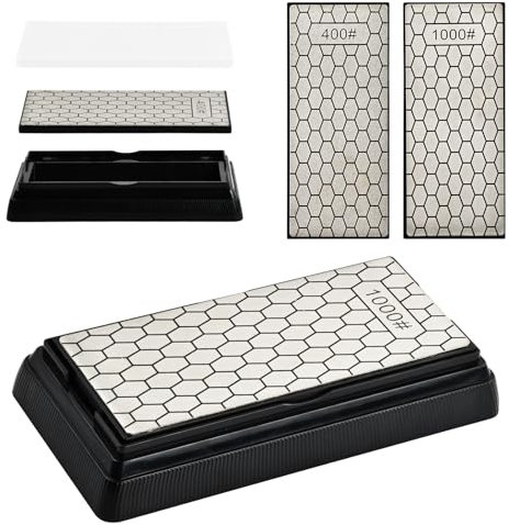 Volumoon Pietra Affilare Coltelli Doppia Faccia (400/1000 Grana), Pietra per Affilare Diamante con Base Antiscivolo, Nido D'ape Pietra Affilacoltelli, per Coltelli Forbici Utensili Cucina All'Aperto