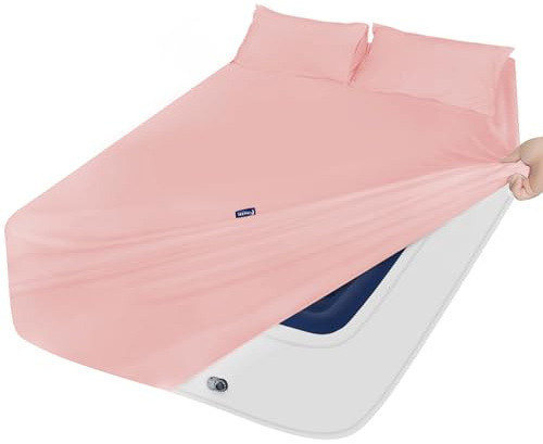 Moonsea Flannel Sheets Queen Size - 100% Cotton Flannel - Queen Flannel Sheet Set - Brushed for Extra Softness Fits 16in to 24in Pillow Top Air Bed Mattress - Pink