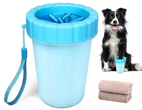 QianRuiDa Pfotenreiniger für Hunde Ausgestattet mit Zwei Saugfähigen Handtüchern Hundepfoten Reiniger Schmutz von den Pfoten des Hundes Entfernen (M, Blau)