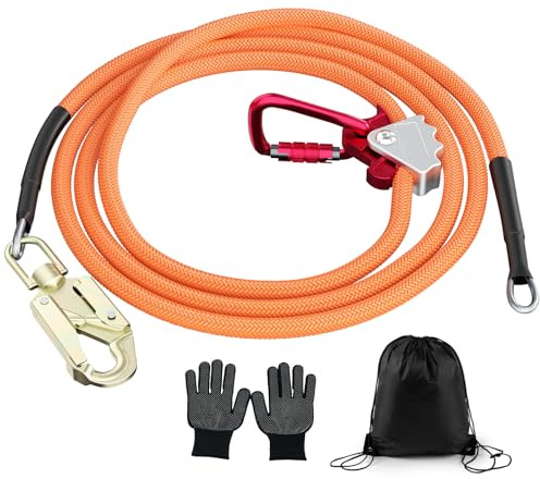 GJCrafts Kit de cuerda de acero con núcleo flip, cordón de acero con mosquetón de triple bloqueo, cuerda ajustable para escalada de árboles, protección contra caídas