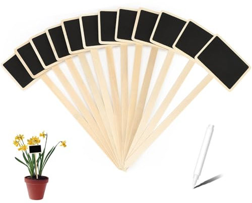 Hsyadazi 12 Etichette da Giardino in Legno - Resistente alle Intemperie per Erbe Aromatiche, Ortaggi e Piante (Nero) - Ideali per Vasche e Vasi