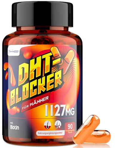 DHT-Blocker para Hombres con Biotina, Fórmula Capilar de Alta Dosis 1127mg, Vitaminas para Cabello y Cuero Cabelludo, Mezclas Propietarias de Hierbas, Cápsulas Líquidas