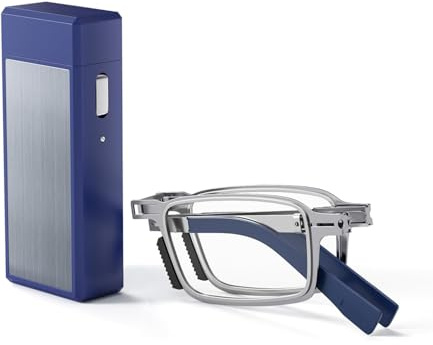 Hubeye Gafas de lectura plegables de metal para hombres y mujeres con bisagras de resorte Anteojos de lectura anti luz azul con estuche de metal portátil 2.00