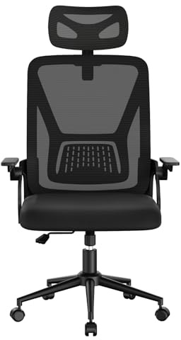 naspaluro Sedia da Ufficio,Con Braccioli Ribaltabili a 90°,Sedie Scrivania Ergonomica Lombare, Con Poggiatesta, Rivestimento in Rete Traspirante, Sedia Girevole a 360° Con Funzione Swing,Nero