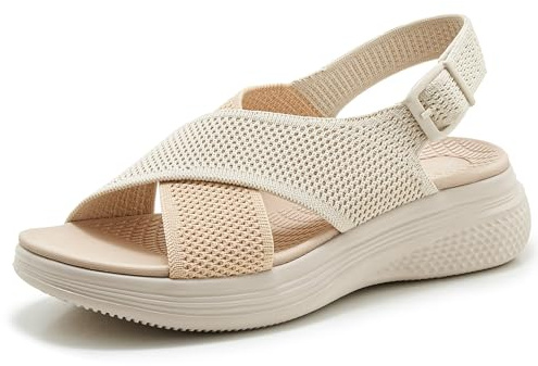 Meik Mangni Sandalias Mujer Ortopedicas Verano Sandalia Planas Deportivas Zapatos de Playa Comodos Sandalias de Senderismo,Beige 39 EU