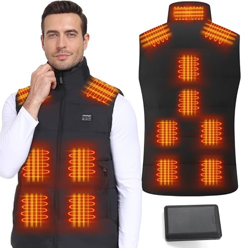 Baowenqier Heated Jacket for Men with 15 Heat Zones Heated Gilet with 10000mAh Power Bank 3 Heat Settings Heated Body Warmer for Outdoor Ski Riding Hiking Motor