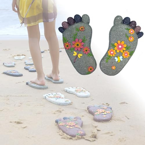 Pietra calpestabile da giardino， Pietra decorativa for camminamenti con impronte di piedi dimensionali e motivo floreale, pietra decorativa for esterni vibrante for cortile/sentiero(Light Gray,1PC)