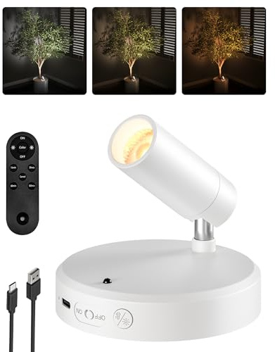 EZVALO Foco LED Inalámbrico, Aplique de 5500 mAh con Mando a Distancia y Temporizador, 3 Temperaturas de Color, Ideal para Iluminar Dormitorios, Cuadros y Plantas de Interior (1 Pieza, Blanco)