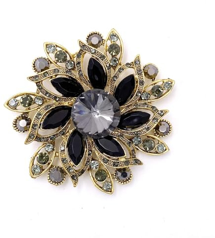 Broschen für Kleidung,Brosche Damen mit Diamant Blumensträuß Kristall für Damen Mantel Kleid Kleidung Brosche Abzeichen für Braut Mutter Geschenke (schwarz)